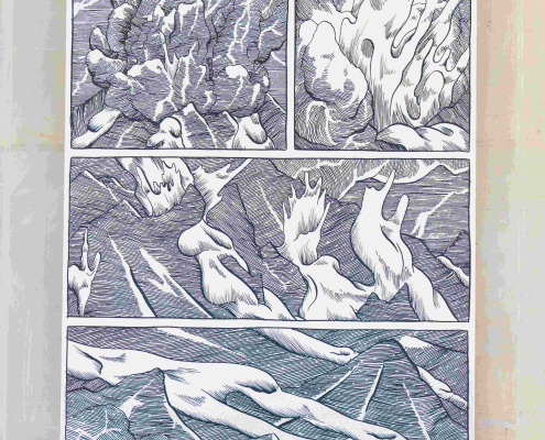 Reproduction d'une planche de Thomas Castex à l'exposition Dessiner le grand bleu